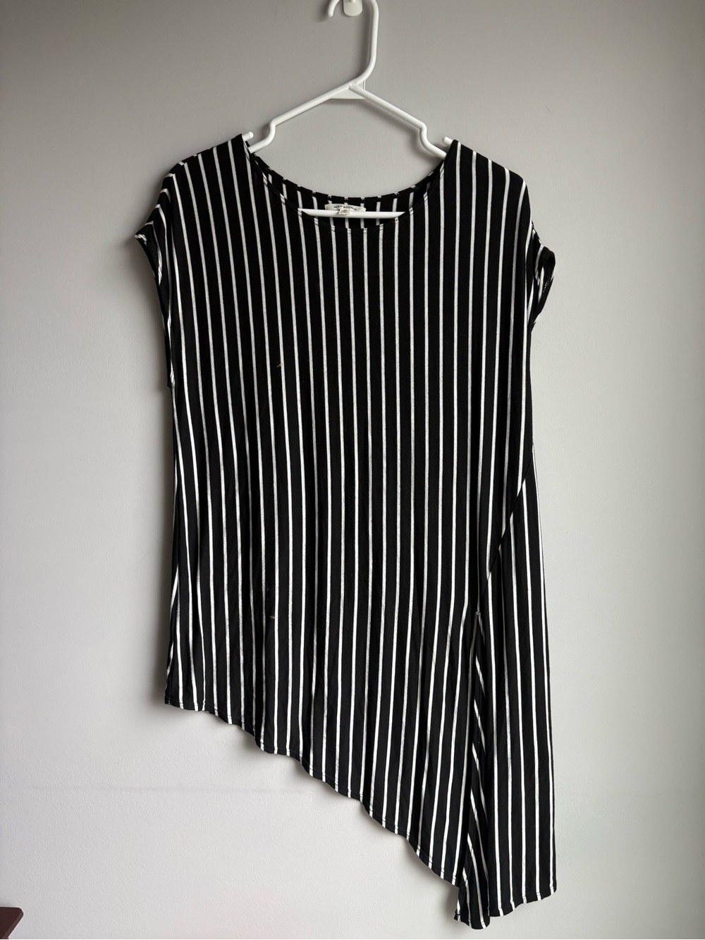 Max Studio Black and White Vertical Stripe Asymmetrical Tunic Dress